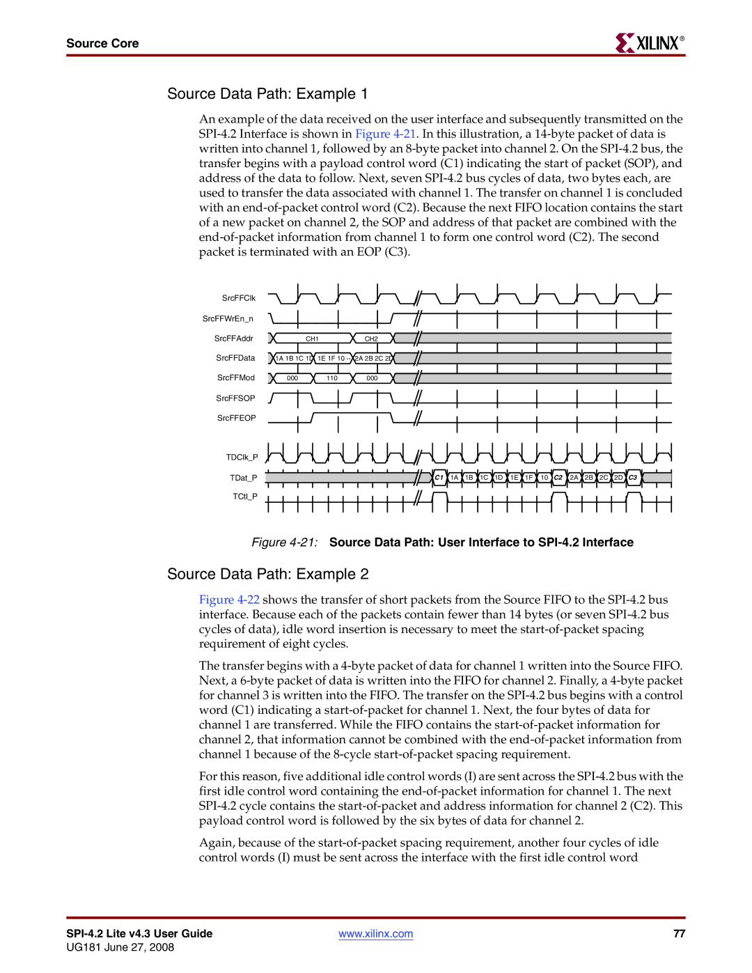 Xilinx UG181 manual Source Data Path Example, Source Core 