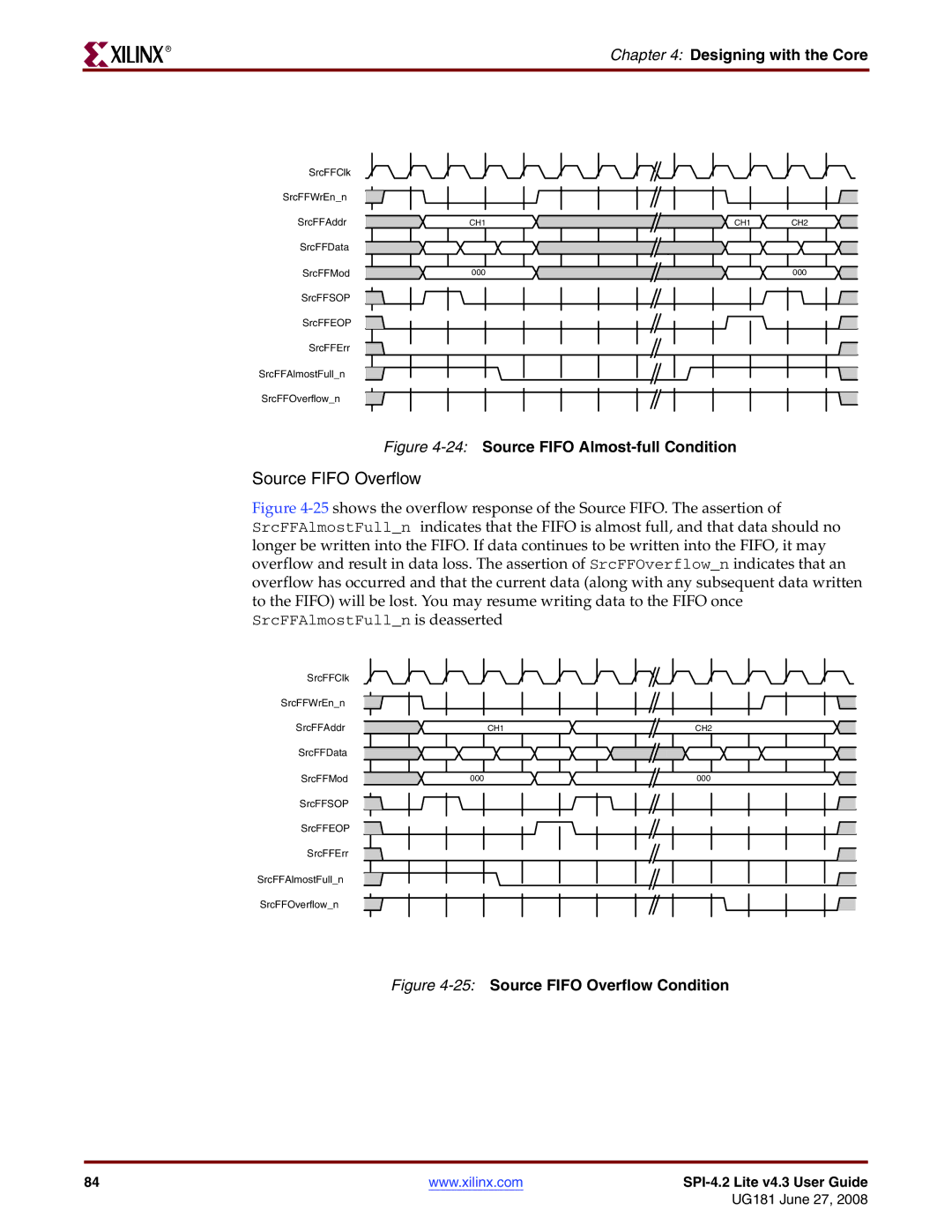 Xilinx UG181 manual Source Fifo Overflow, 24Source Fifo Almost-full Condition 