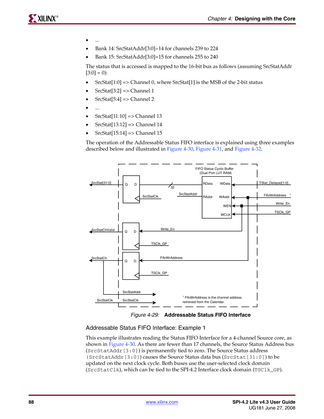 Xilinx UG181 manual Addressable Status Fifo Interface Example, 29Addressable Status Fifo Interface 