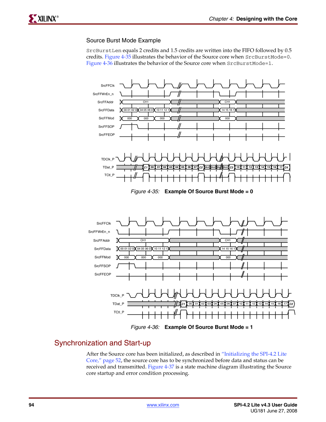 Xilinx UG181 manual Source Burst Mode Example, 35Example Of Source Burst Mode = 