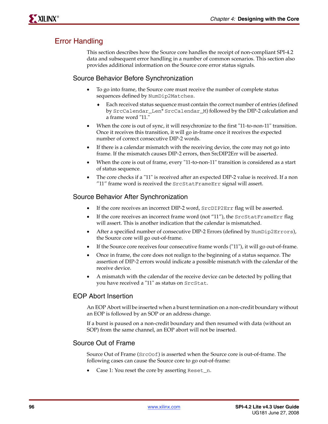 Xilinx UG181 manual Source Behavior Before Synchronization, Source Behavior After Synchronization, EOP Abort Insertion 