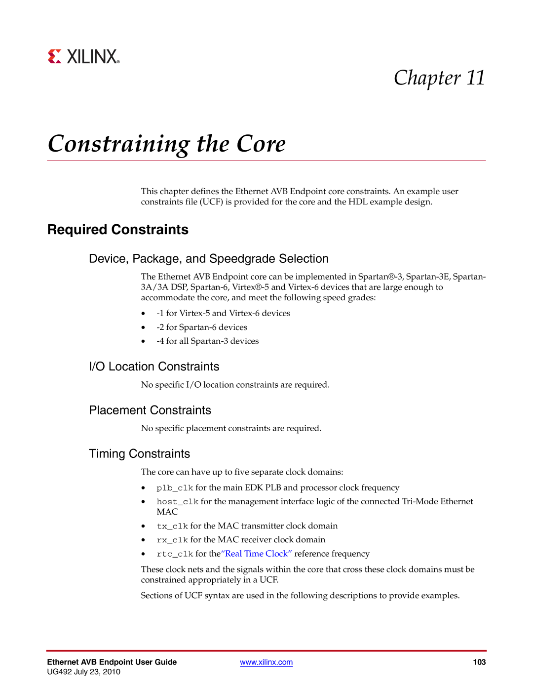 Xilinx UG492 manual Constraining the Core, Required Constraints 