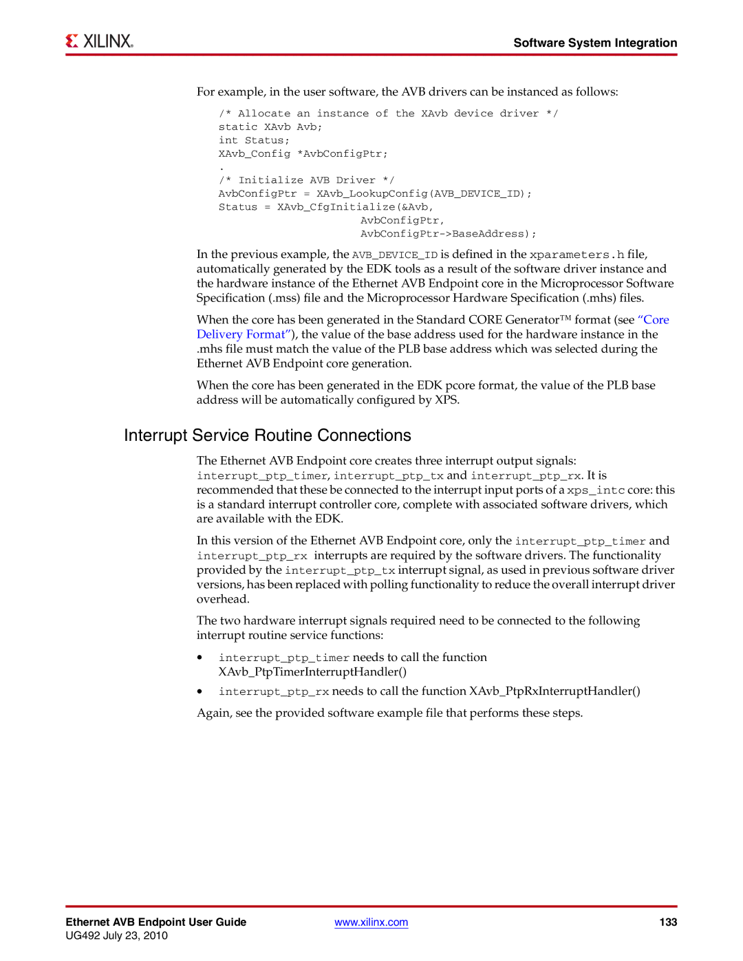 Xilinx UG492 manual Interrupt Service Routine Connections, Software System Integration 