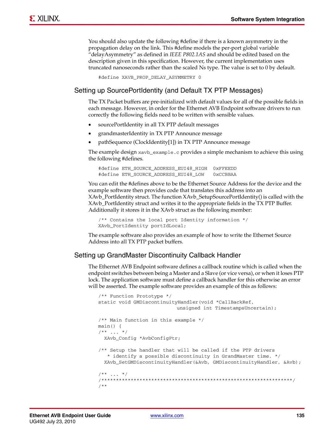 Xilinx UG492 manual Setting up SourcePortIdentity and Default TX PTP Messages 