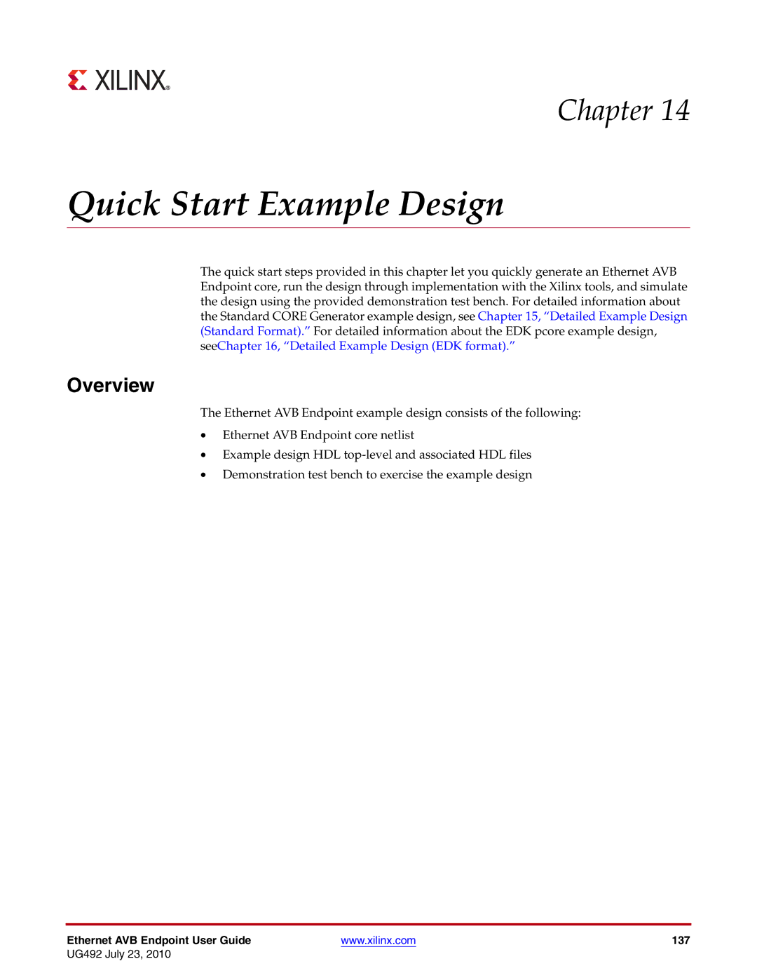 Xilinx UG492 manual Quick Start Example Design, Overview 