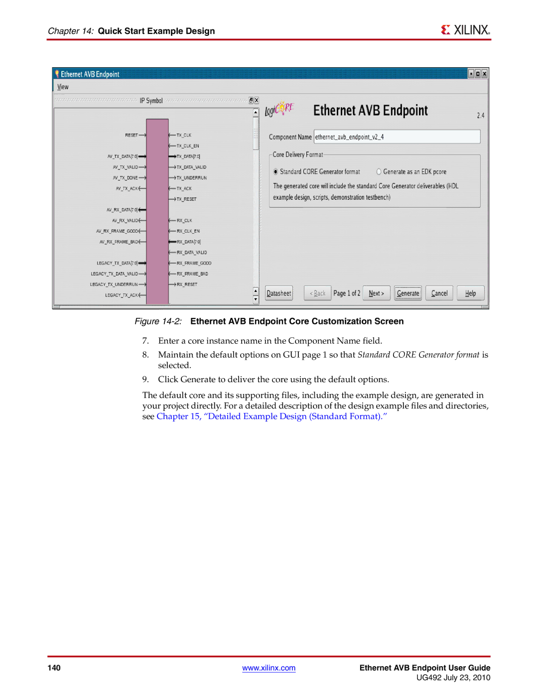 Xilinx UG492 manual 2Ethernet AVB Endpoint Core Customization Screen 