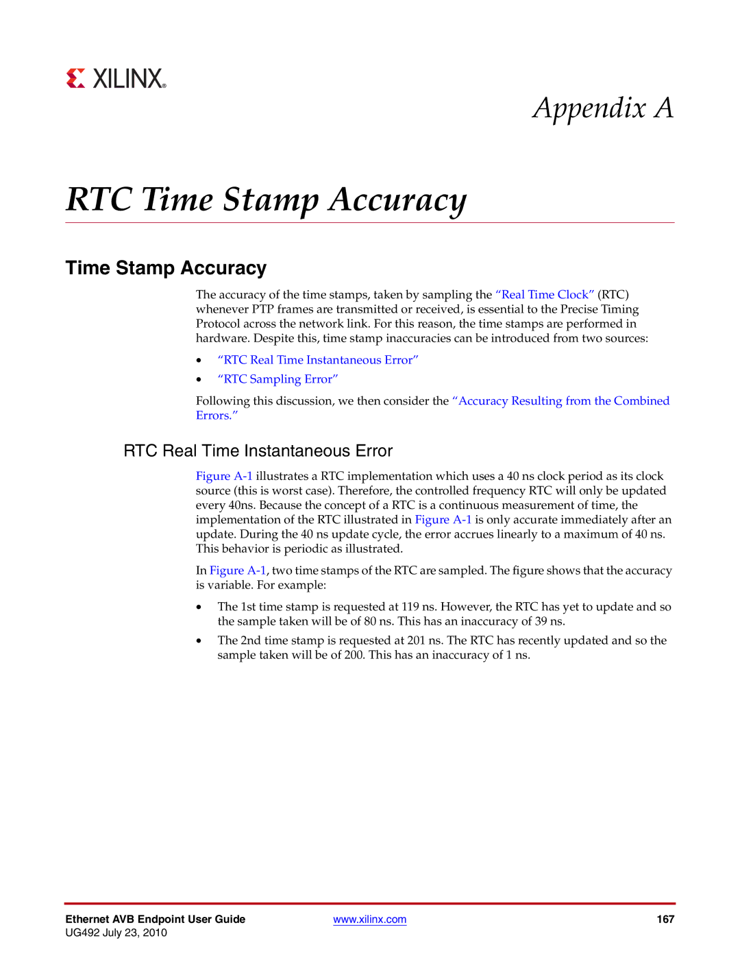 Xilinx UG492 manual RTC Time Stamp Accuracy, RTC Real Time Instantaneous Error 