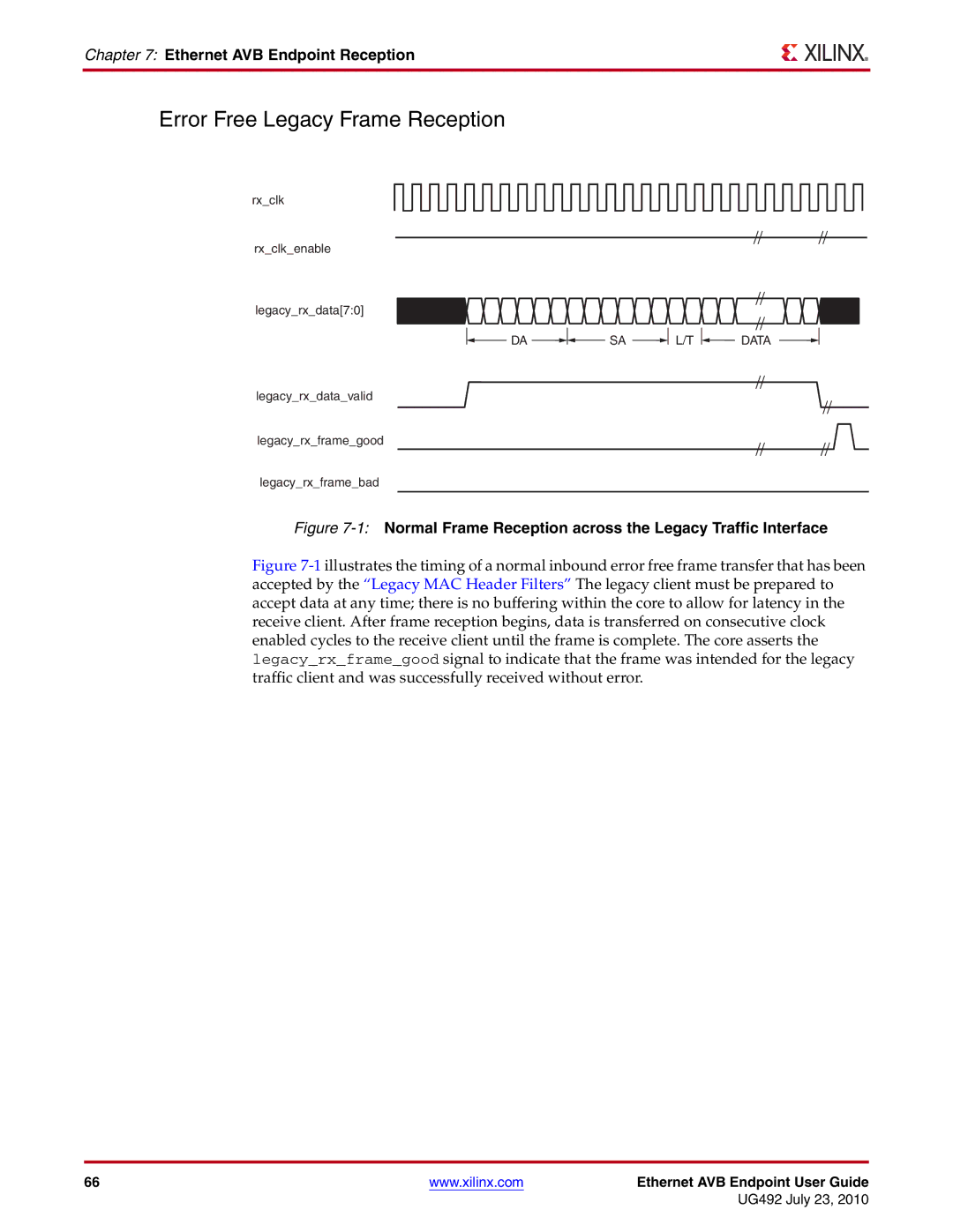 Xilinx UG492 manual Error Free Legacy Frame Reception, Ethernet AVB Endpoint Reception 