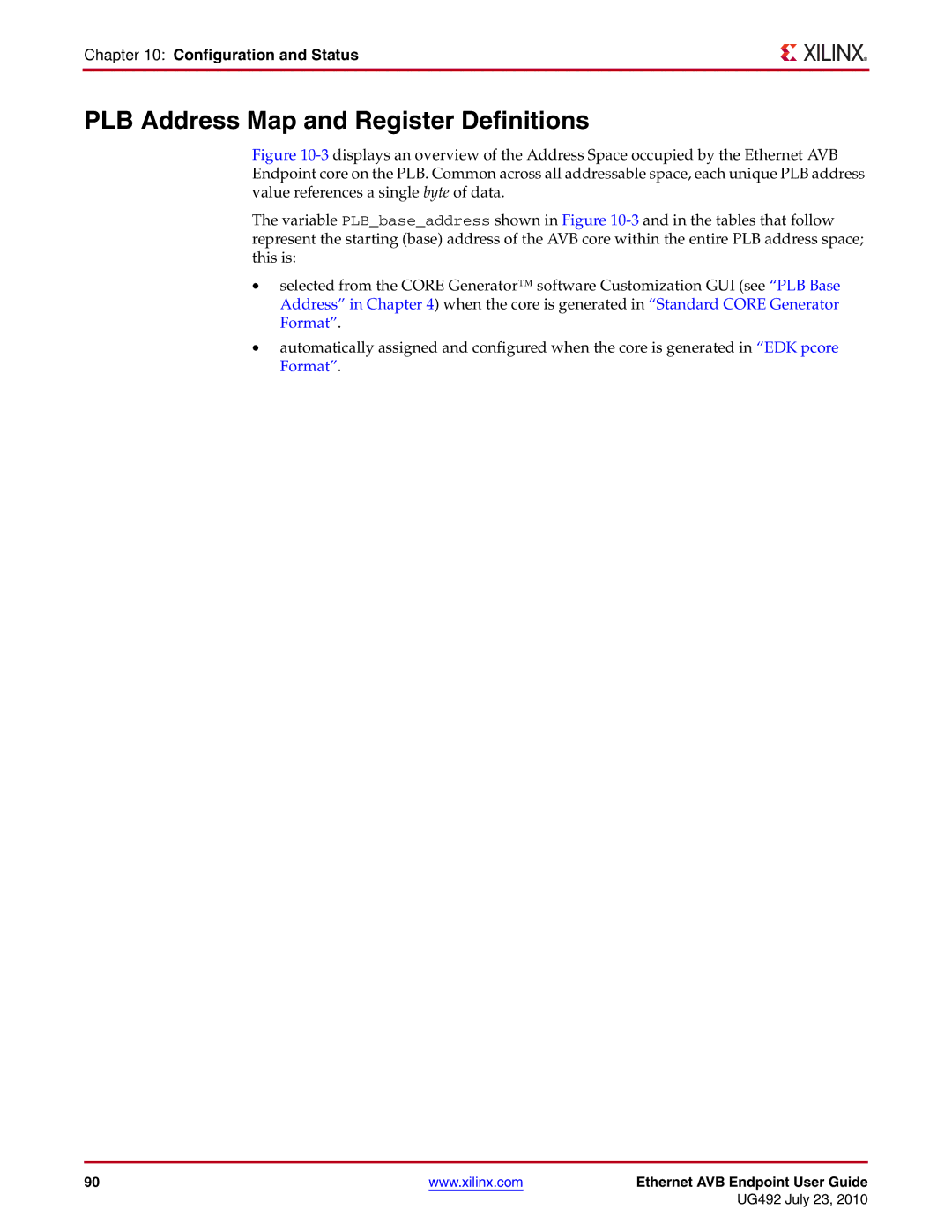 Xilinx UG492 manual PLB Address Map and Register Definitions 