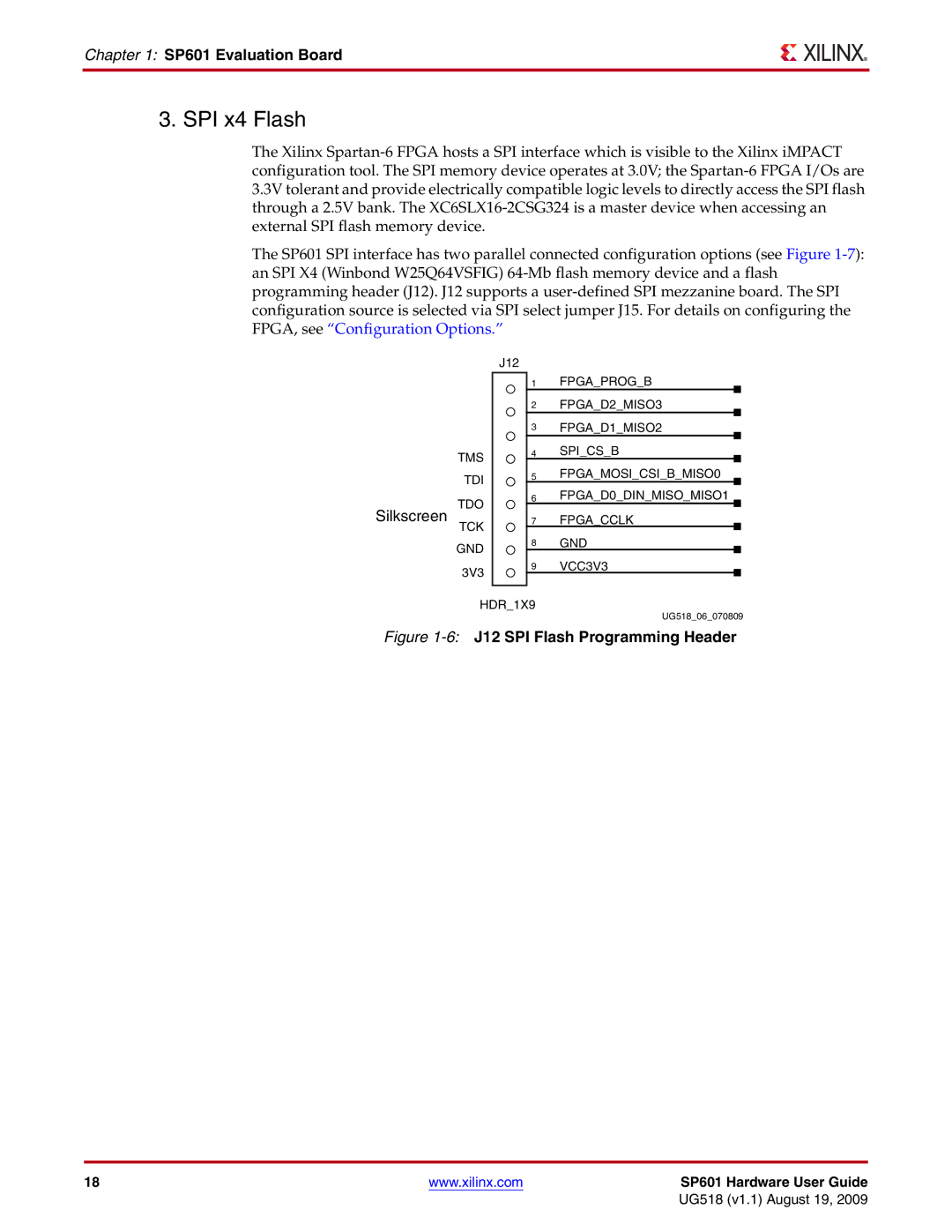 Xilinx UG518 manual SPI x4 Flash, 6J12 SPI Flash Programming Header 