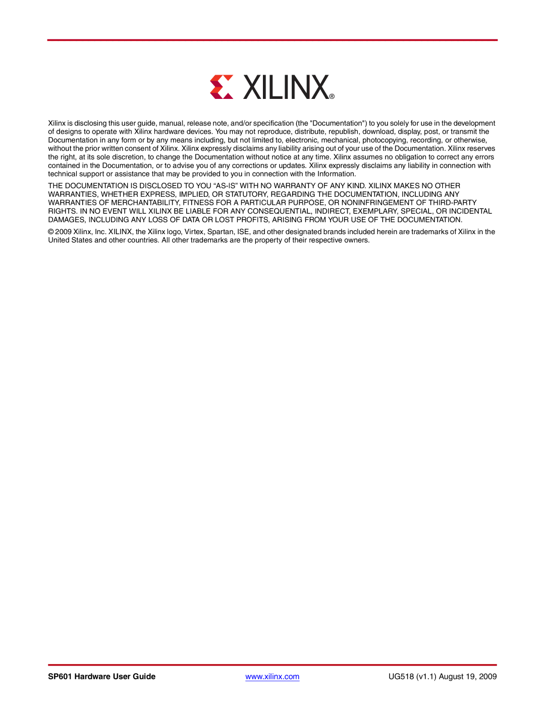 Xilinx UG518 manual SP601 Hardware User Guide 