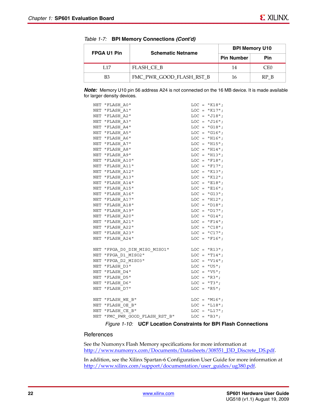 Xilinx UG518 manual 10UCF Location Constraints for BPI Flash Connections 