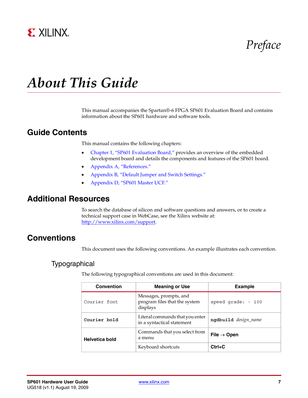 Xilinx UG518 manual About This Guide, Guide Contents, Additional Resources Conventions 