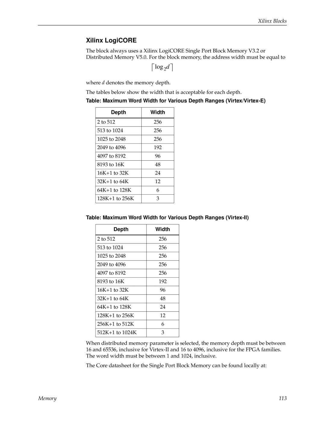 Xilinx V2.1 manual Memory 113 