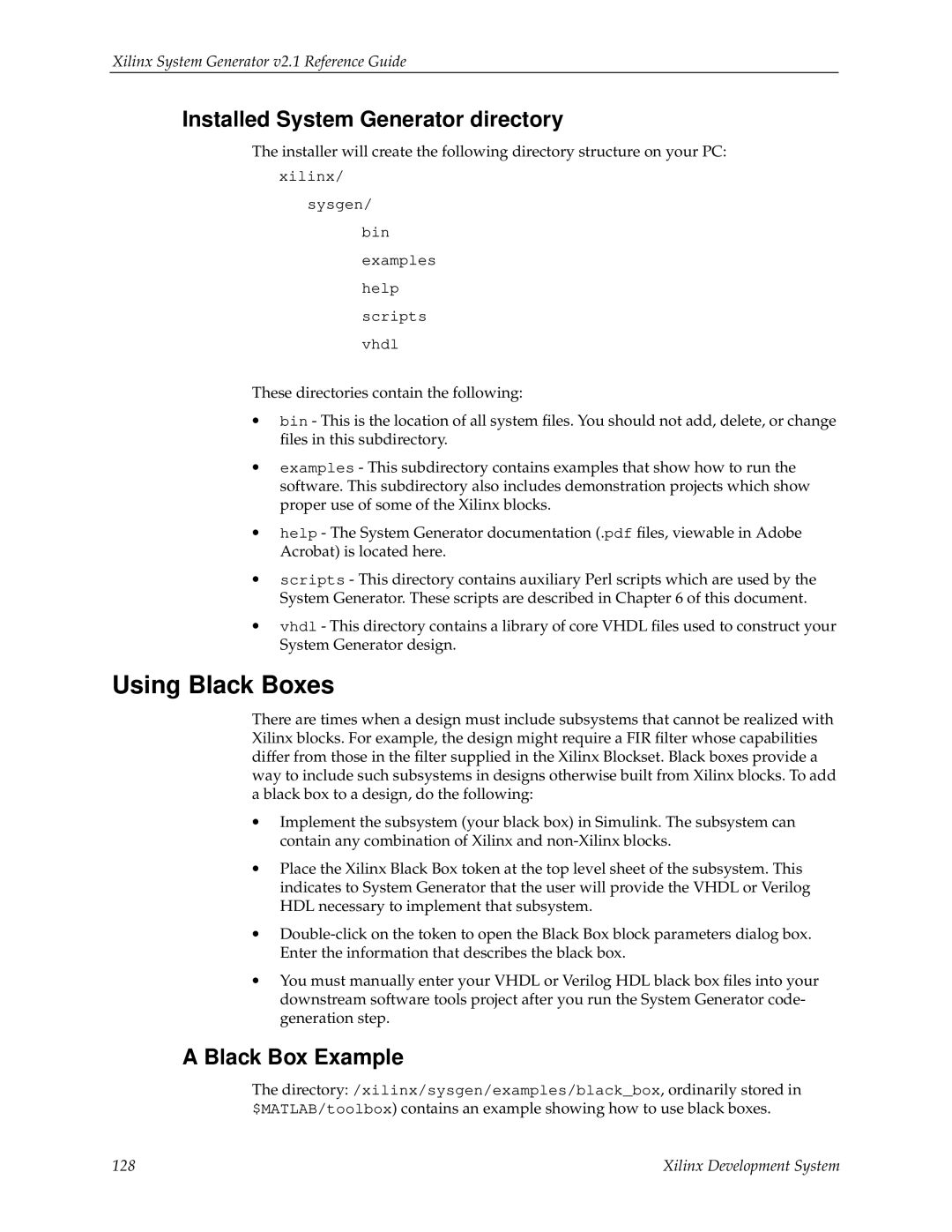 Xilinx V2.1 manual Using Black Boxes, Installed System Generator directory, Black Box Example 