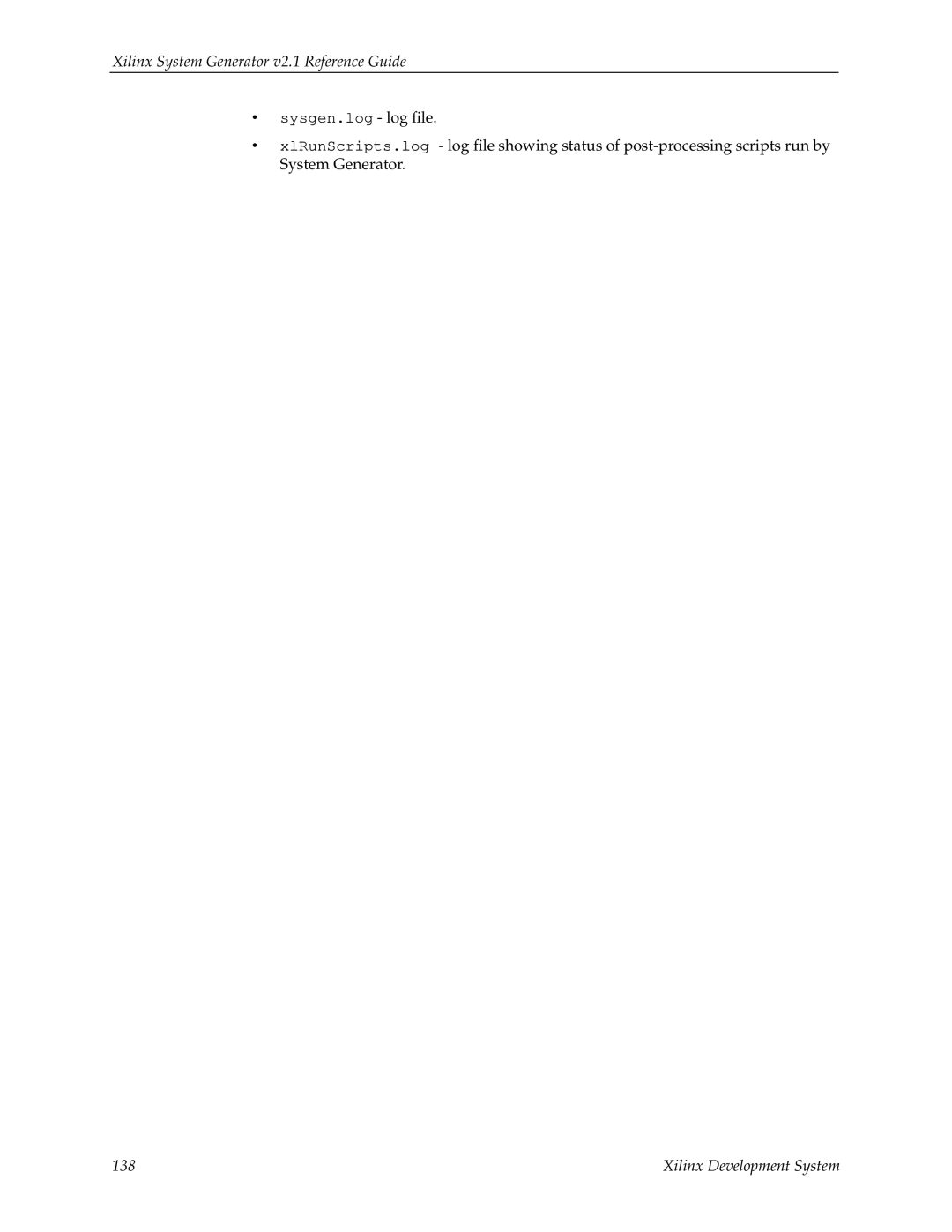 Xilinx V2.1 manual ∙ sysgen.log log ﬁle 