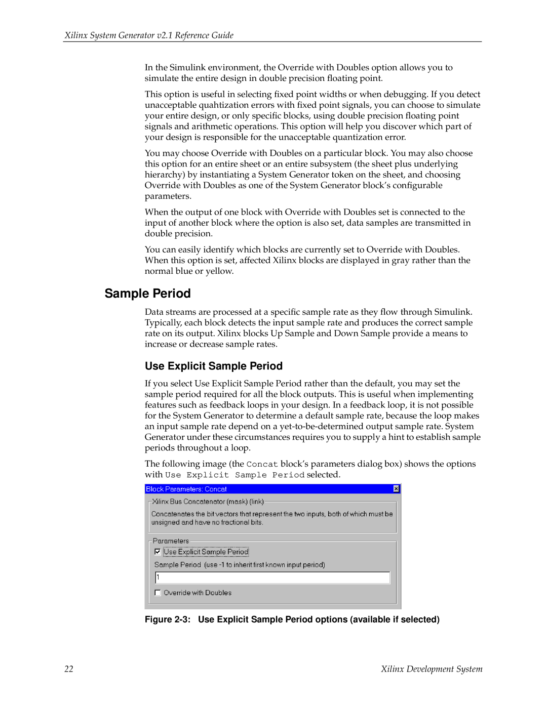 Xilinx V2.1 manual Use Explicit Sample Period 