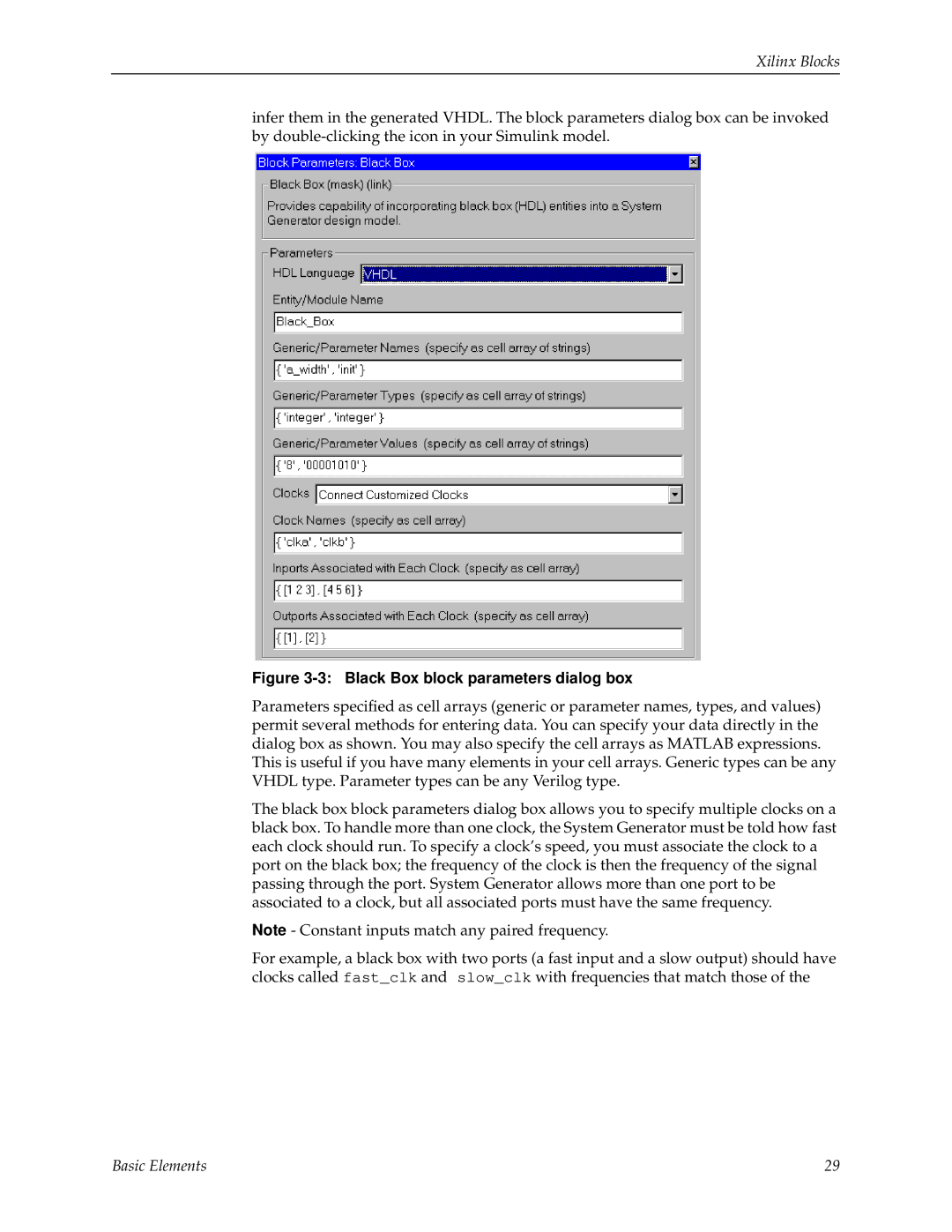 Xilinx V2.1 manual Black Box block parameters dialog box 