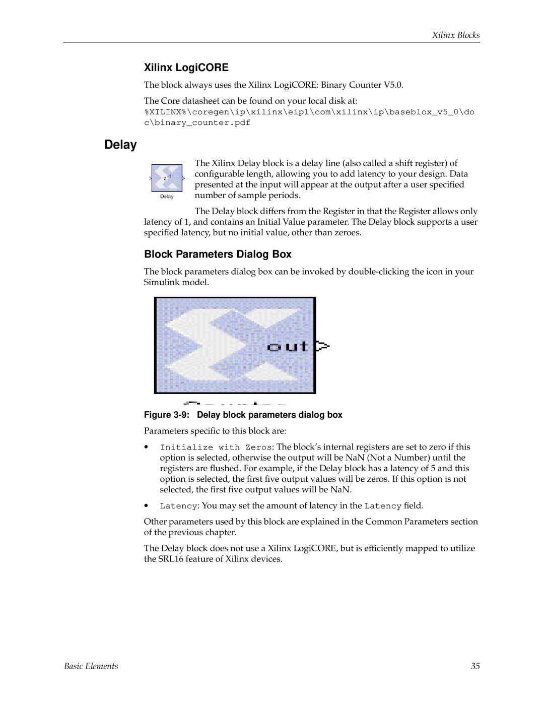 Xilinx V2.1 manual Delay block parameters dialog box 