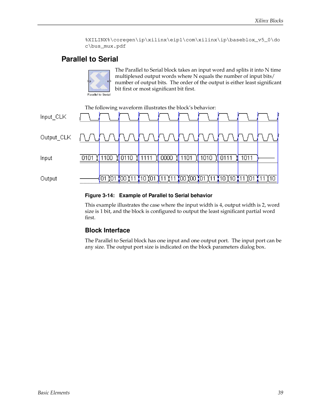 Xilinx V2.1 manual Example of Parallel to Serial behavior 