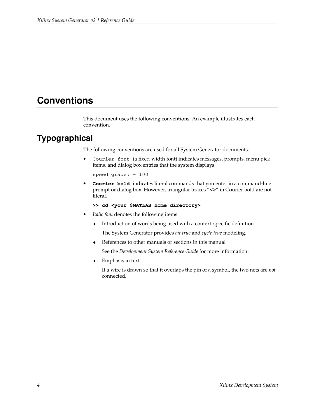 Xilinx V2.1 manual Conventions, Typographical 