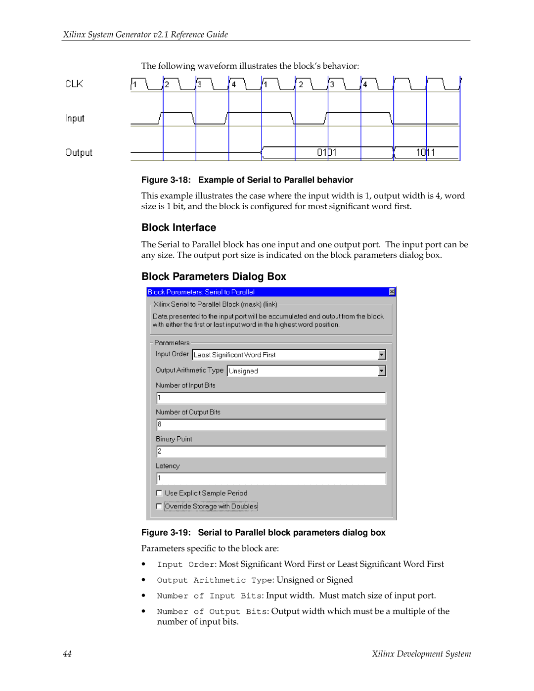 Xilinx V2.1 manual Example of Serial to Parallel behavior 