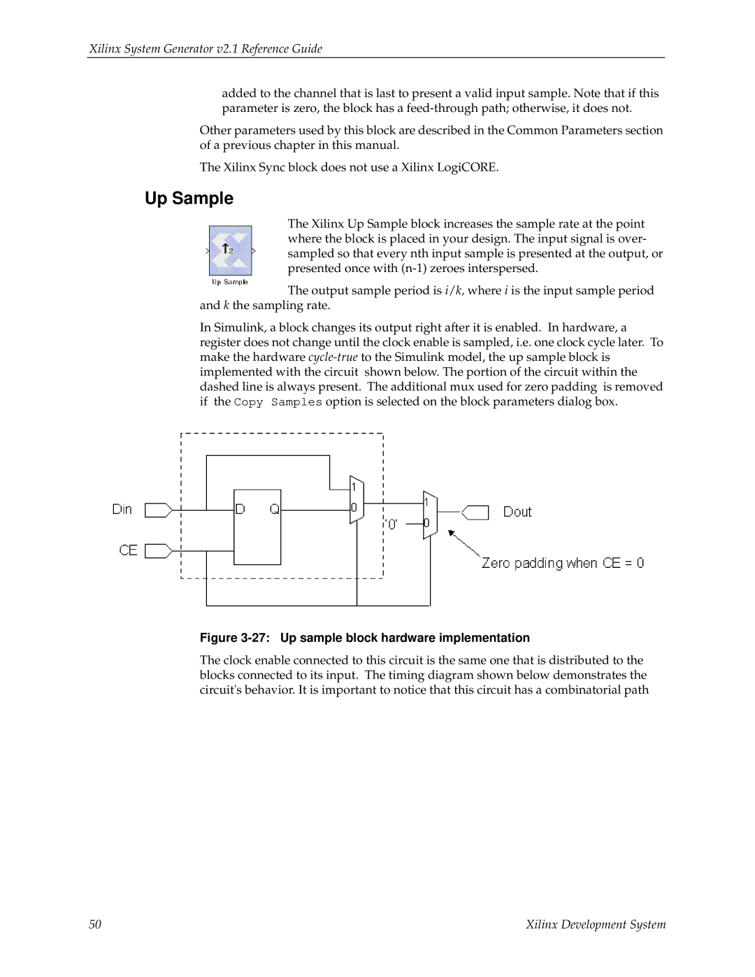 Xilinx V2.1 manual Up Sample, Up sample block hardware implementation 