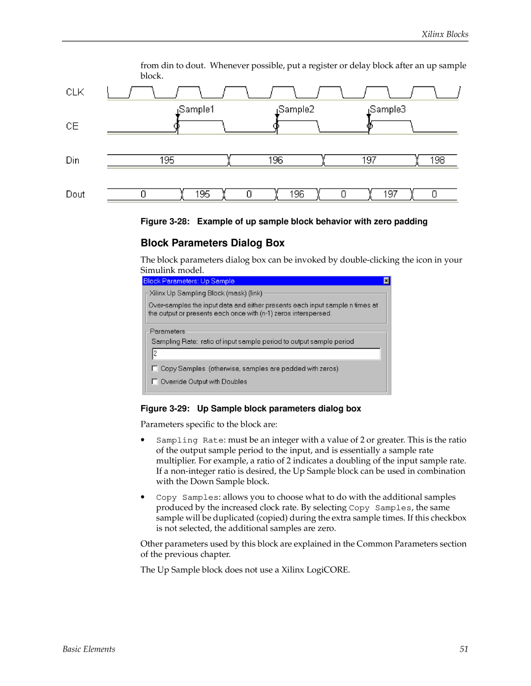 Xilinx V2.1 manual Example of up sample block behavior with zero padding 