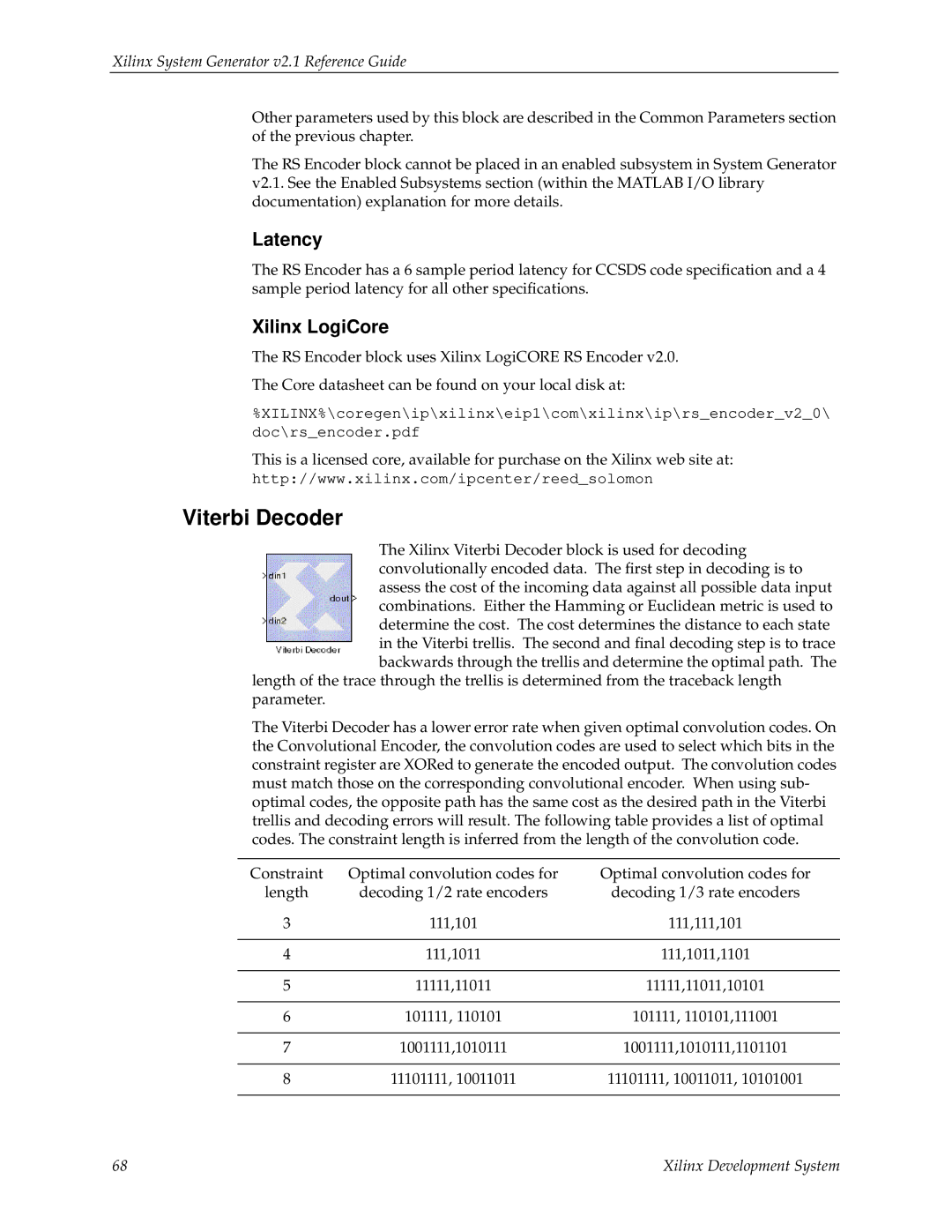 Xilinx V2.1 manual Viterbi Decoder, Latency 