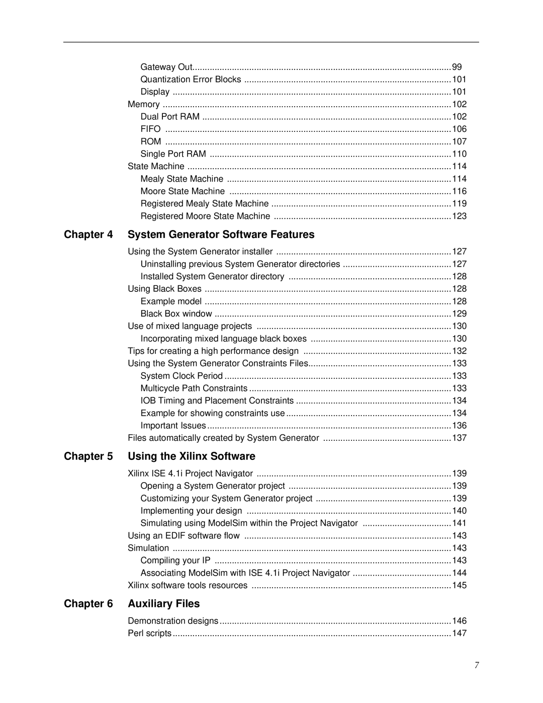 Xilinx V2.1 manual System Generator Software Features, Using the Xilinx Software, Auxiliary Files 