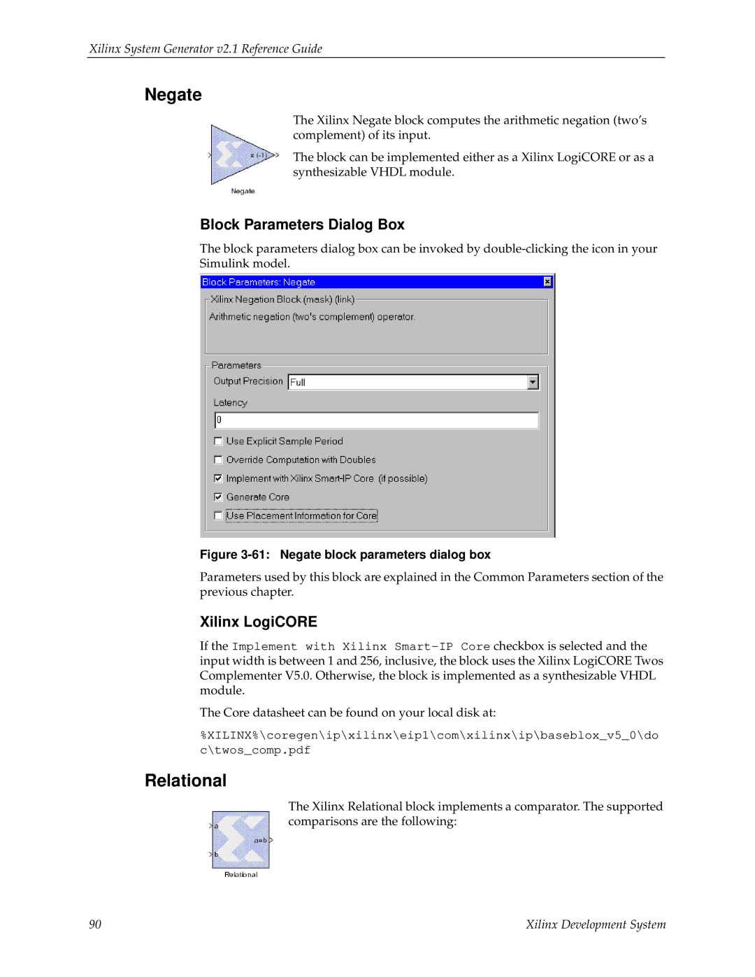 Xilinx V2.1 manual Negate, Relational 