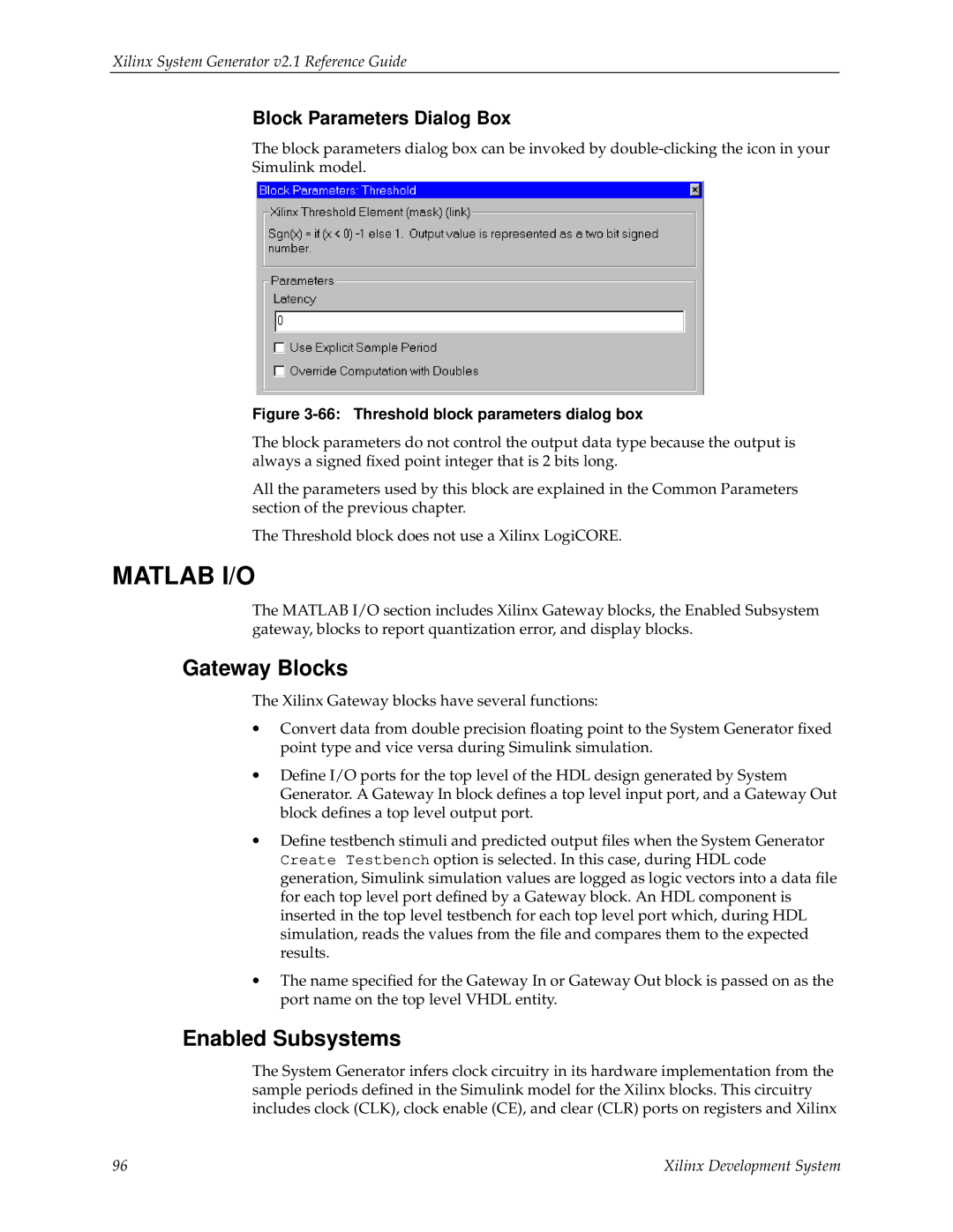 Xilinx V2.1 manual Gateway Blocks, Enabled Subsystems 