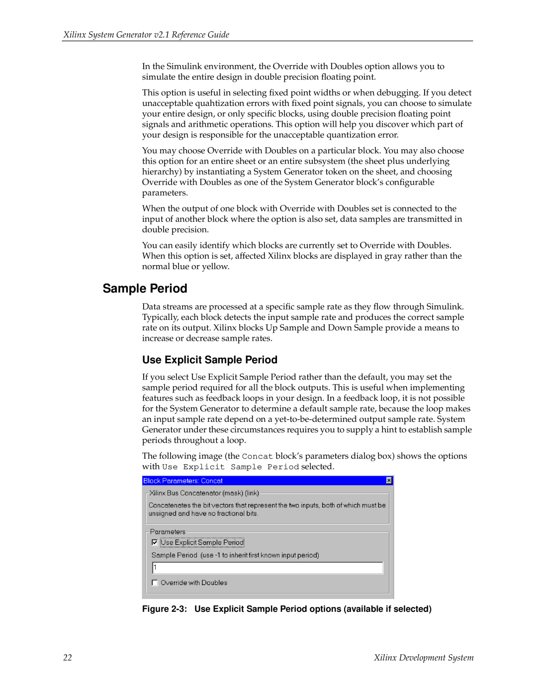 Xilinx V2.1 manual Use Explicit Sample Period, Xilinx System Generator v2.1 Reference Guide, Xilinx Development System 