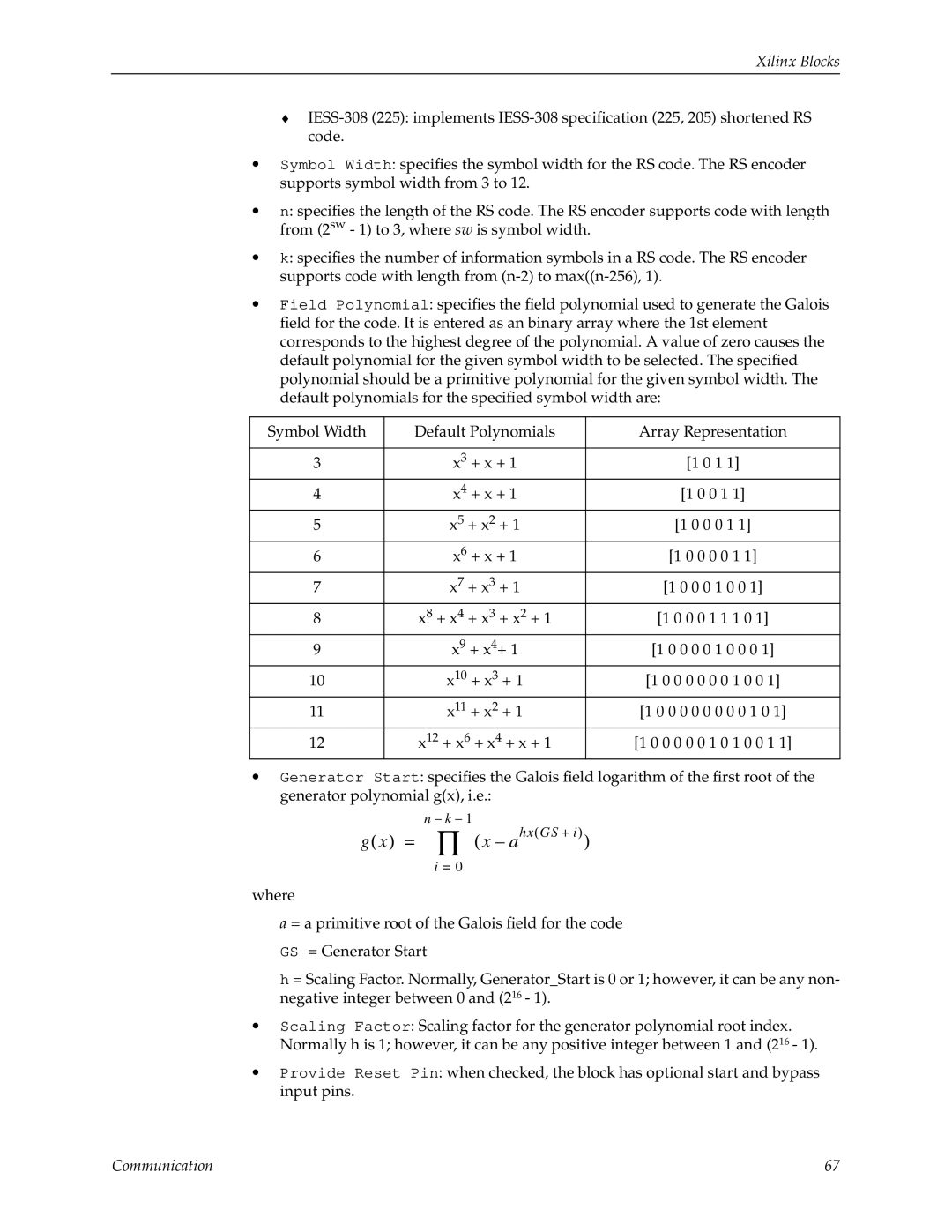Xilinx V2.1 manual g x = ∏ x –ahxGS + i i =, Xilinx Blocks, Communication 