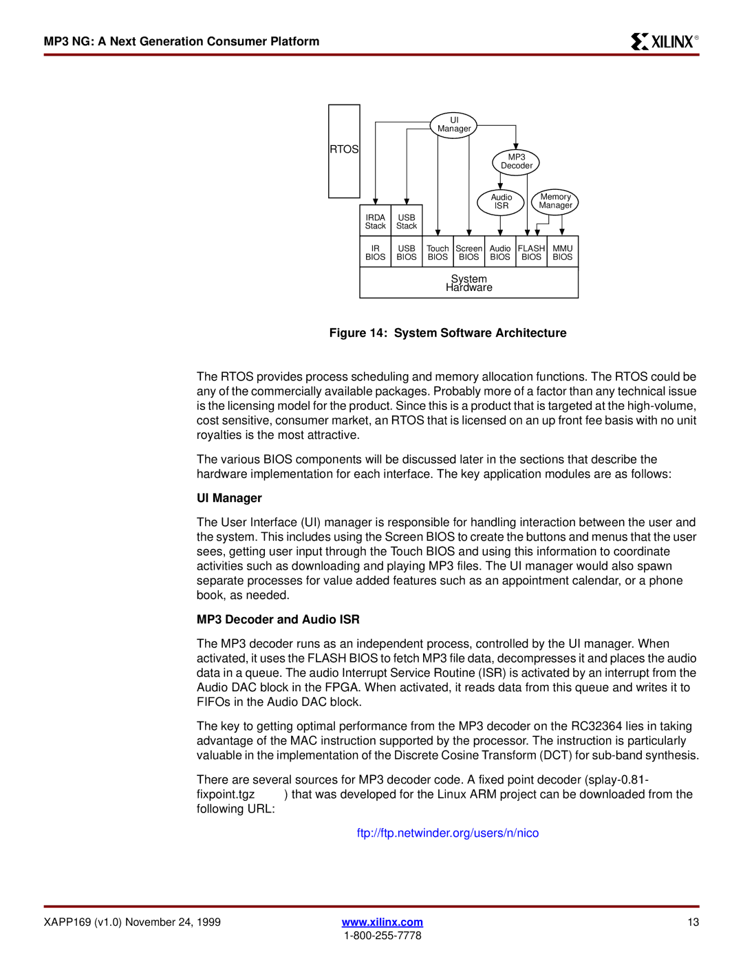 Xilinx XAPP169 manual UI Manager, MP3 Decoder and Audio ISR 