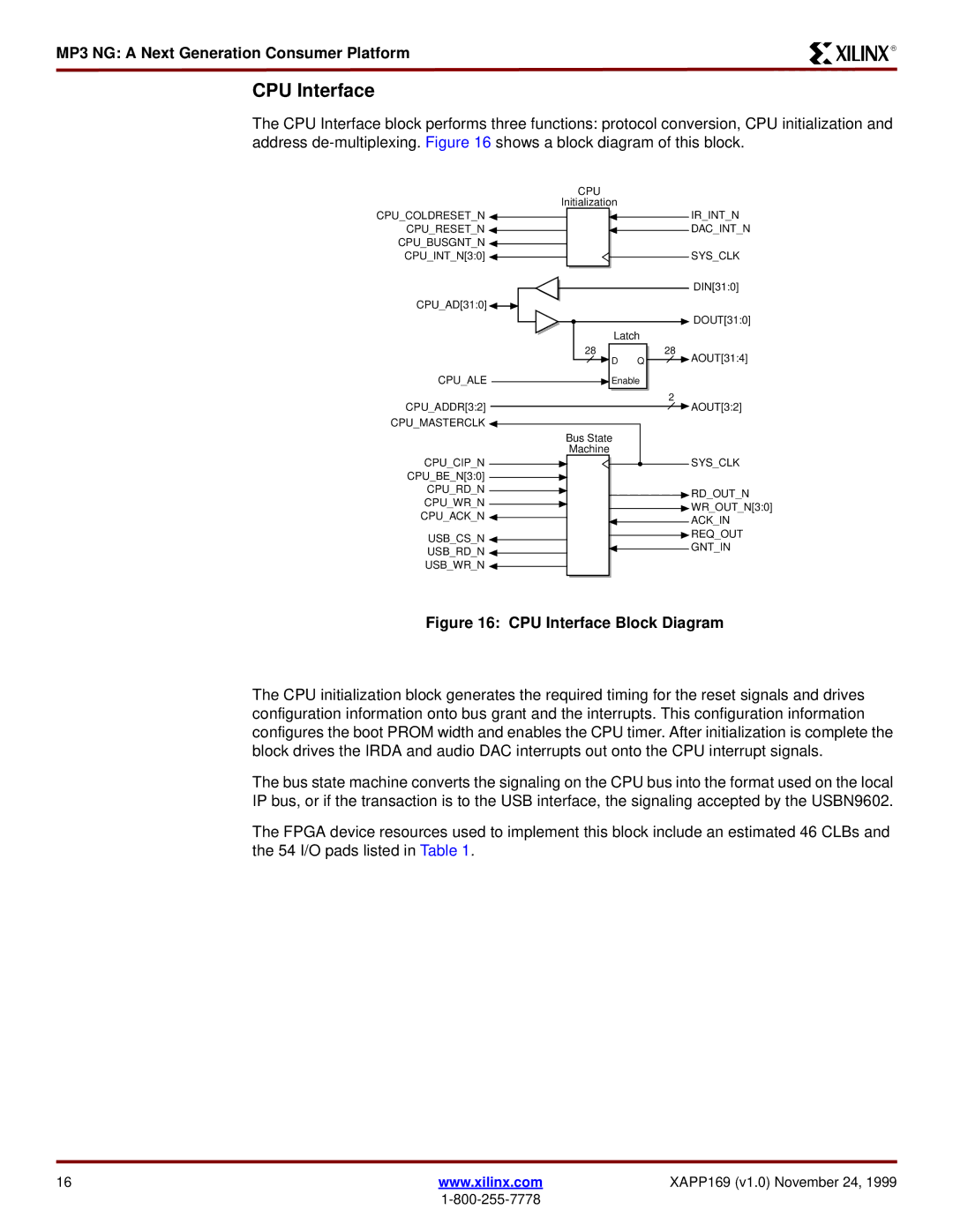 Xilinx XAPP169 manual CPU Interface Block Diagram 