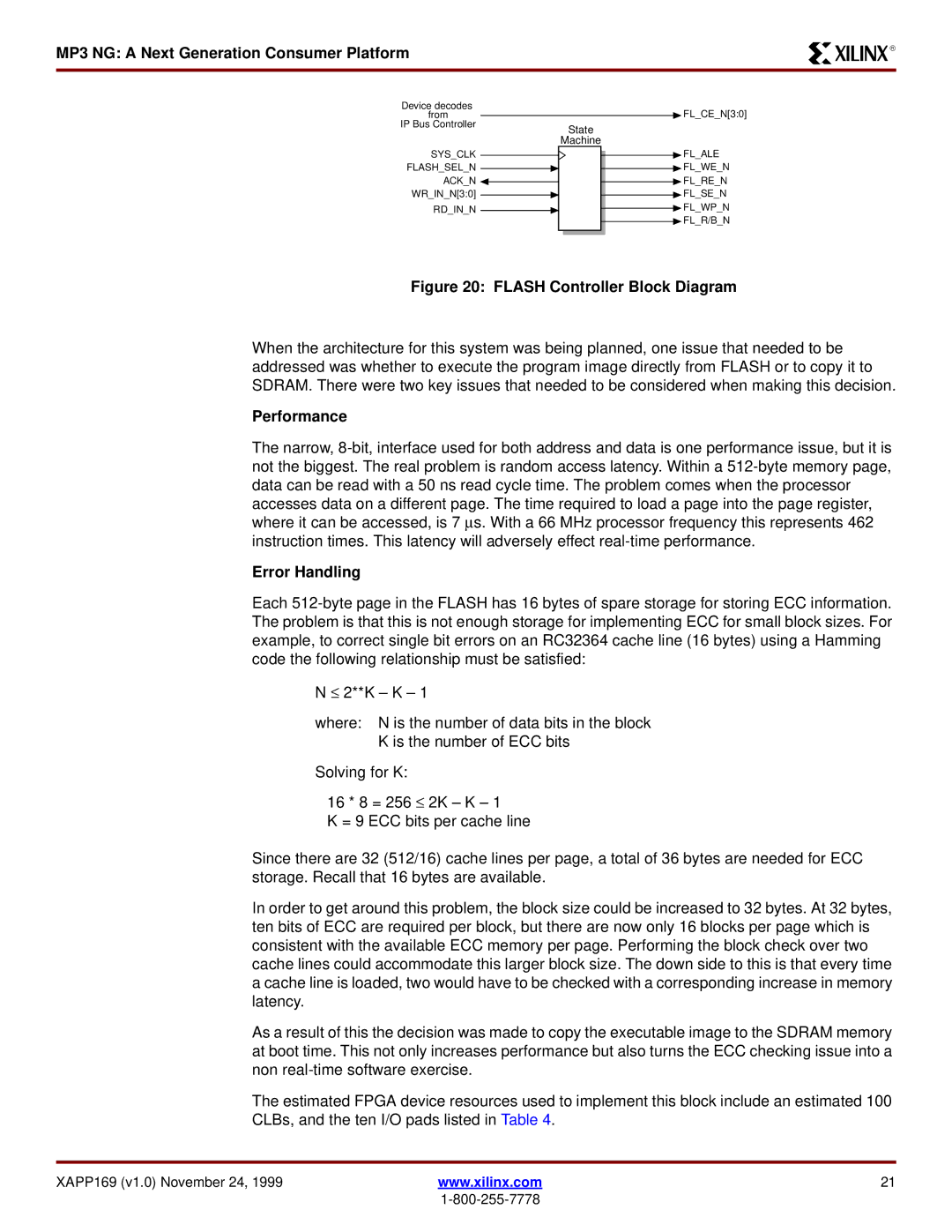 Xilinx XAPP169 manual Performance, Error Handling 