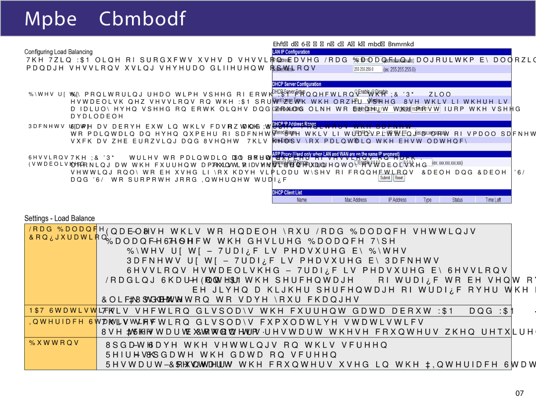 XiNCOM XC-DPG503 manual Settings Load Balance 