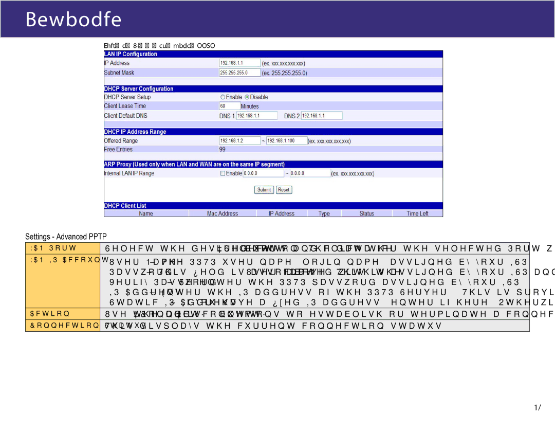 XiNCOM XC-DPG503 manual Settings Advanced Pptp 