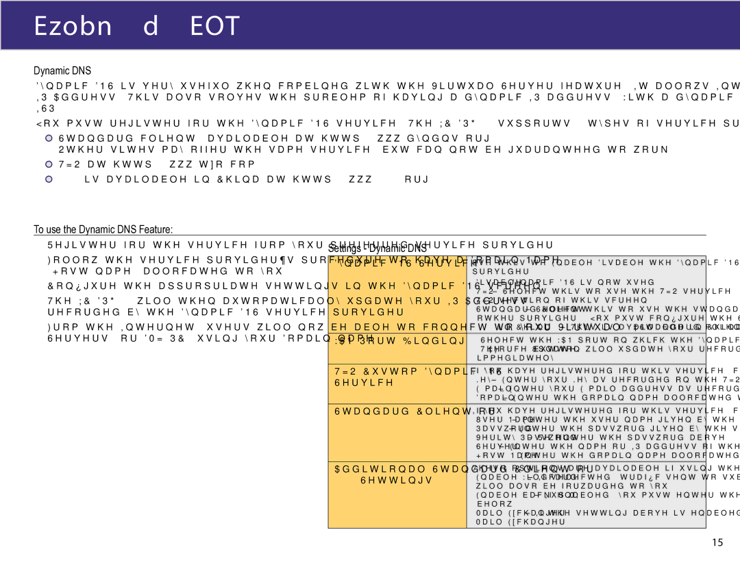 XiNCOM XC-DPG503 manual To use the Dynamic DNS Feature, Settings Dynamic DNS 