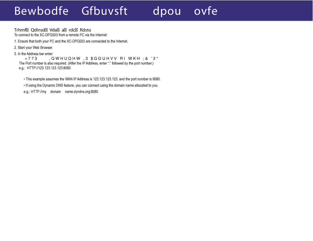 XiNCOM manual Using Remote Web-based Setup, HTTP// Internet IP Address of the XC-DPG503 