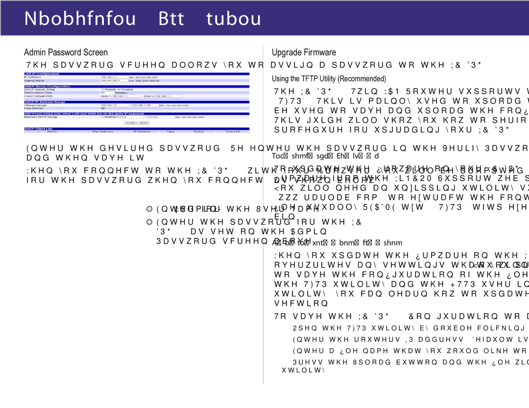 XiNCOM XC-DPG503 manual Using the Tftp Utility Recommended, Updating the Firmware Backup your conﬁguration 