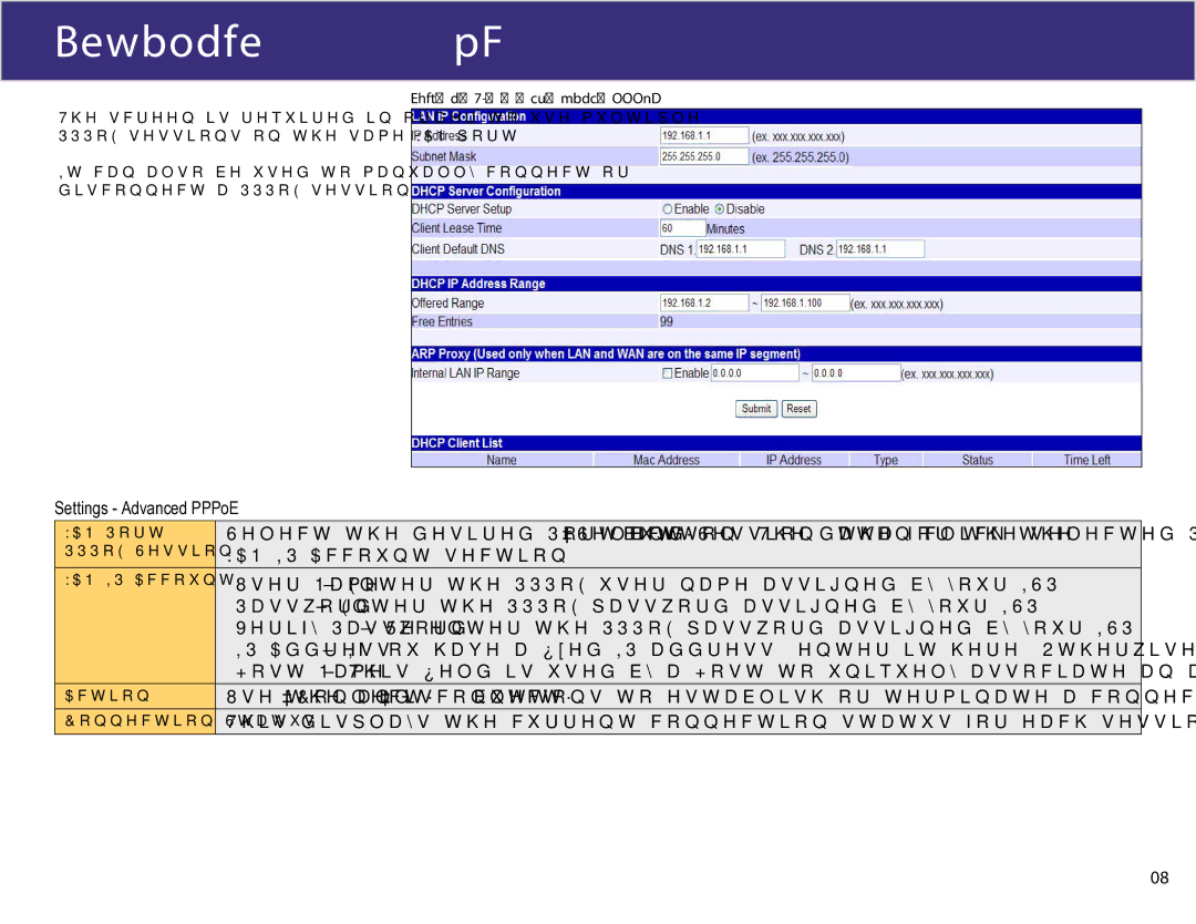 XiNCOM XC-DPG602 manual Settings Advanced PPPoE 