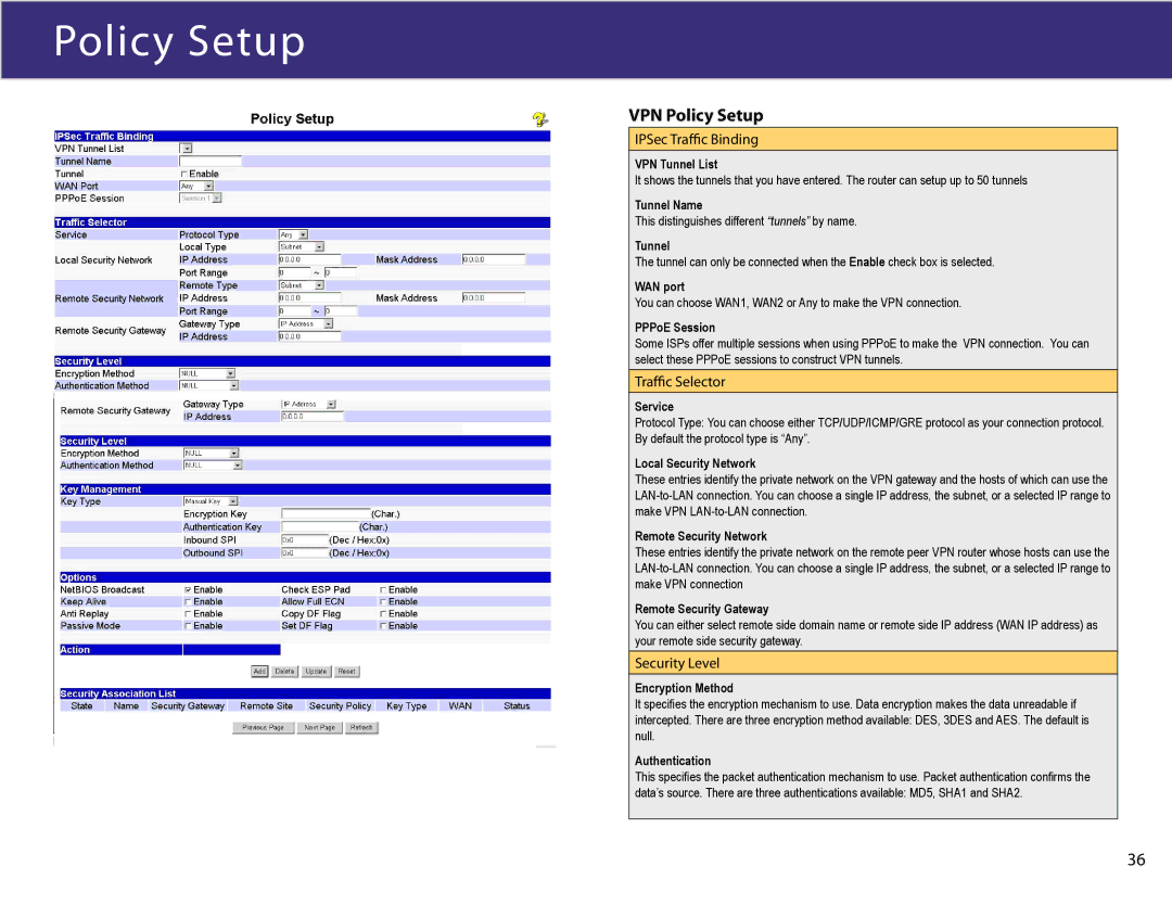 XiNCOM XC-DPG603 manual VPN Policy Setup 