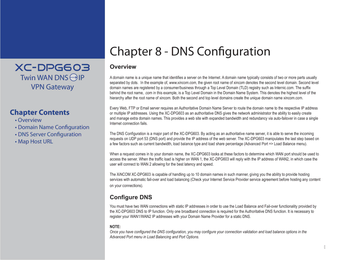 XiNCOM XC-DPG603 manual DNS Conﬁguration 