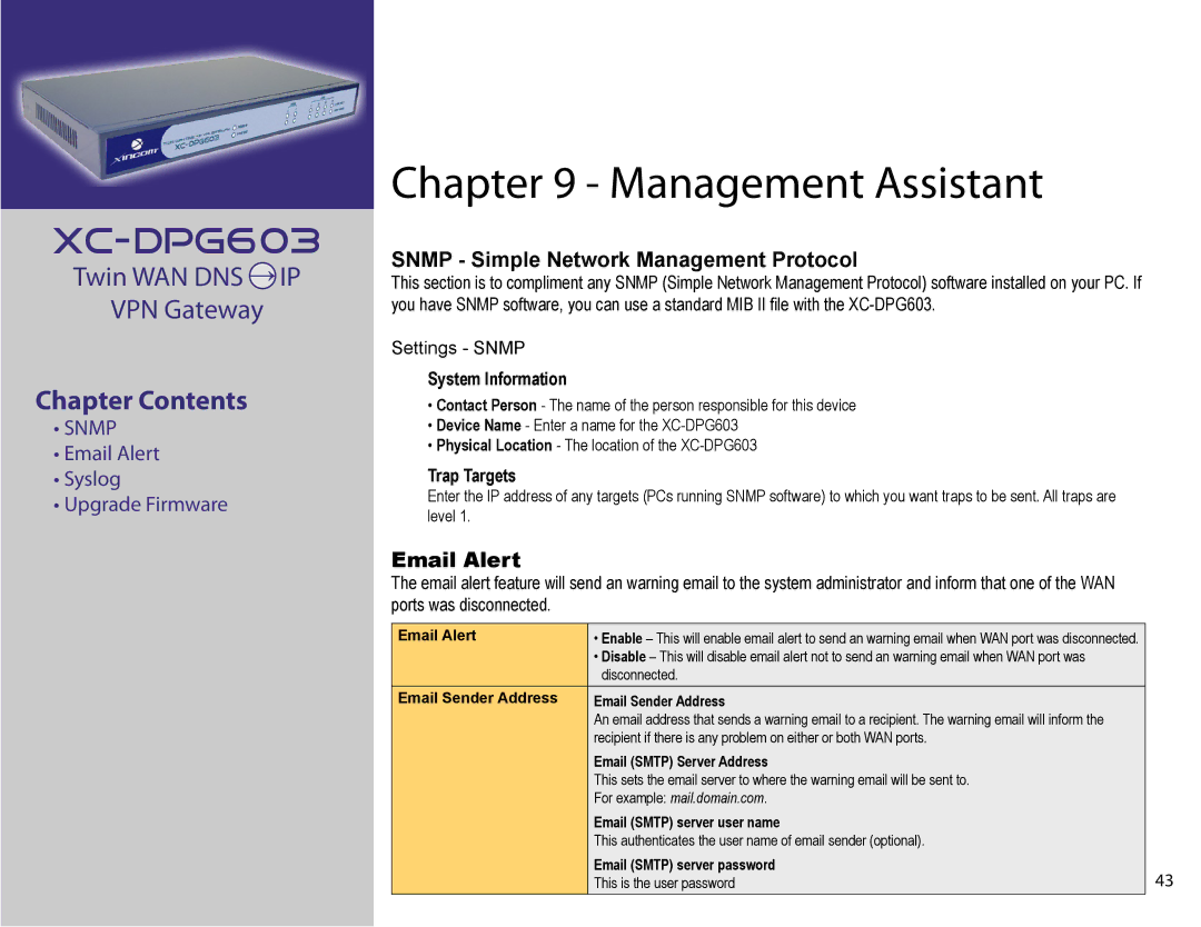 XiNCOM XC-DPG603 manual Management Assistant, System Information, Trap Targets 