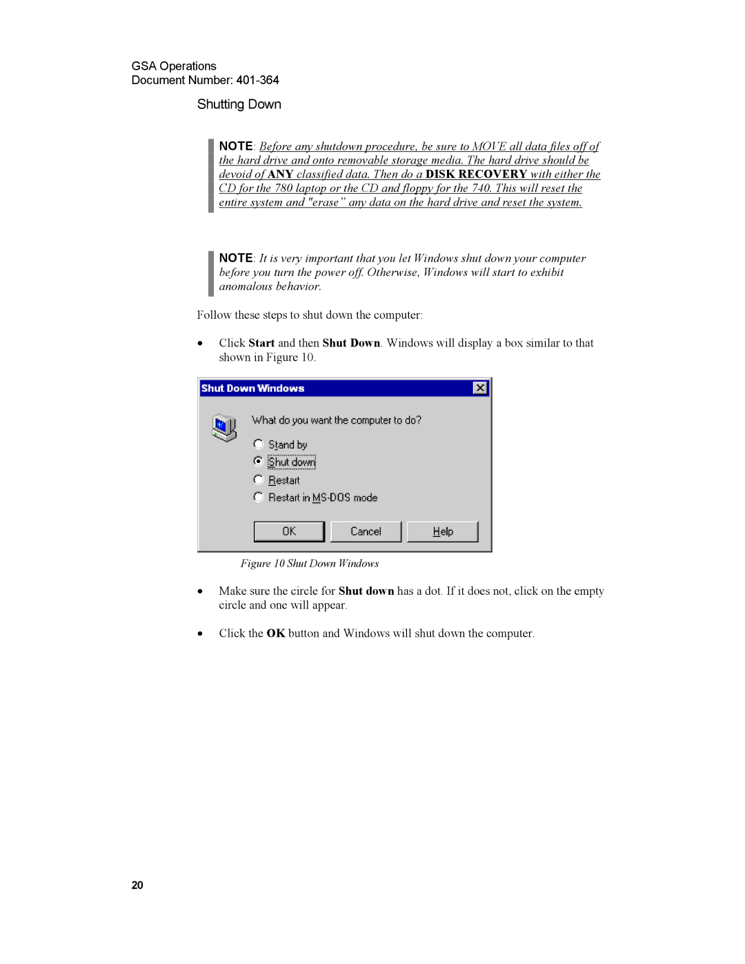 Xircom 1500 manual Shutting Down, Shut Down Windows 