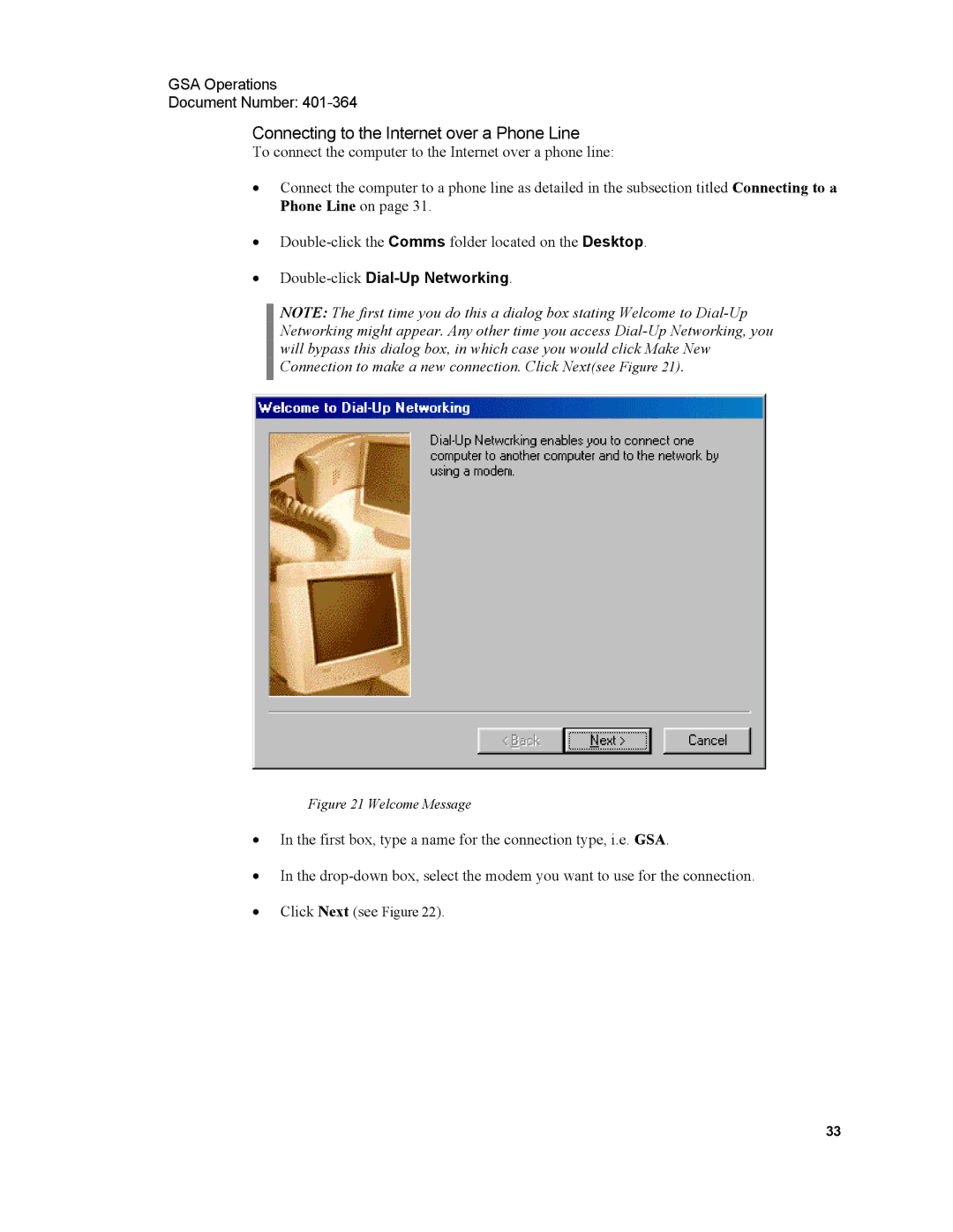 Xircom 1500 manual Connecting to the Internet over a Phone Line, Double-clickDial-Up Networking 