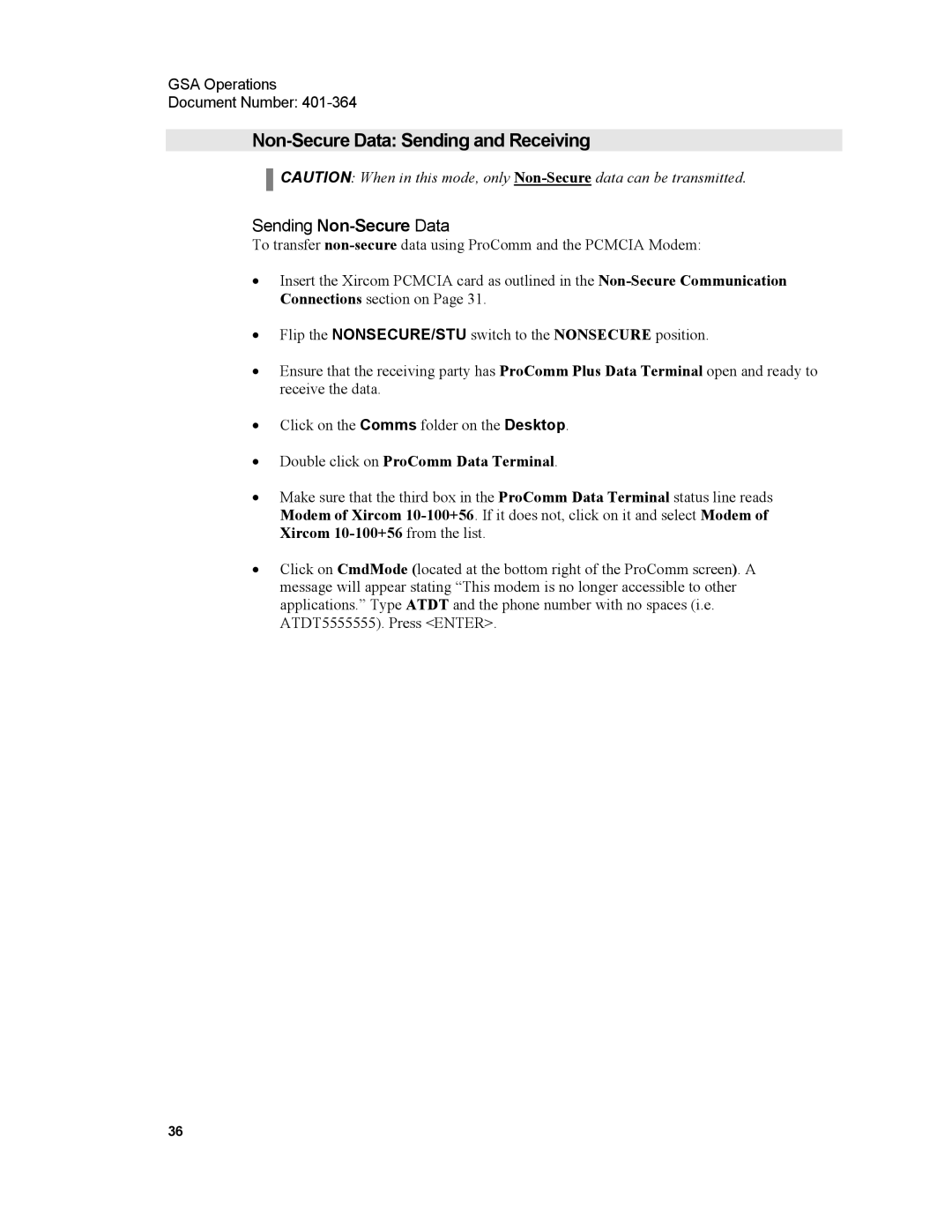 Xircom 1500 manual Non-Secure Data Sending and Receiving, Sending Non-SecureData, Double click on ProComm Data Terminal 