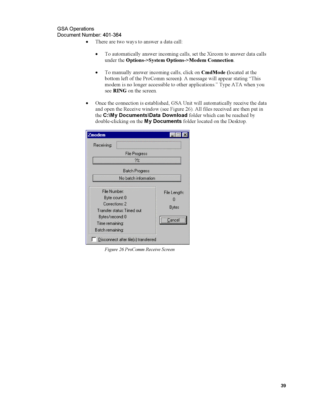 Xircom 1500 manual ProComm Receive Screen 